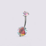 Gem Double Prong Set Navel Barbell 14G