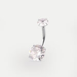 Gem Double Prong Set Navel Barbell 14G