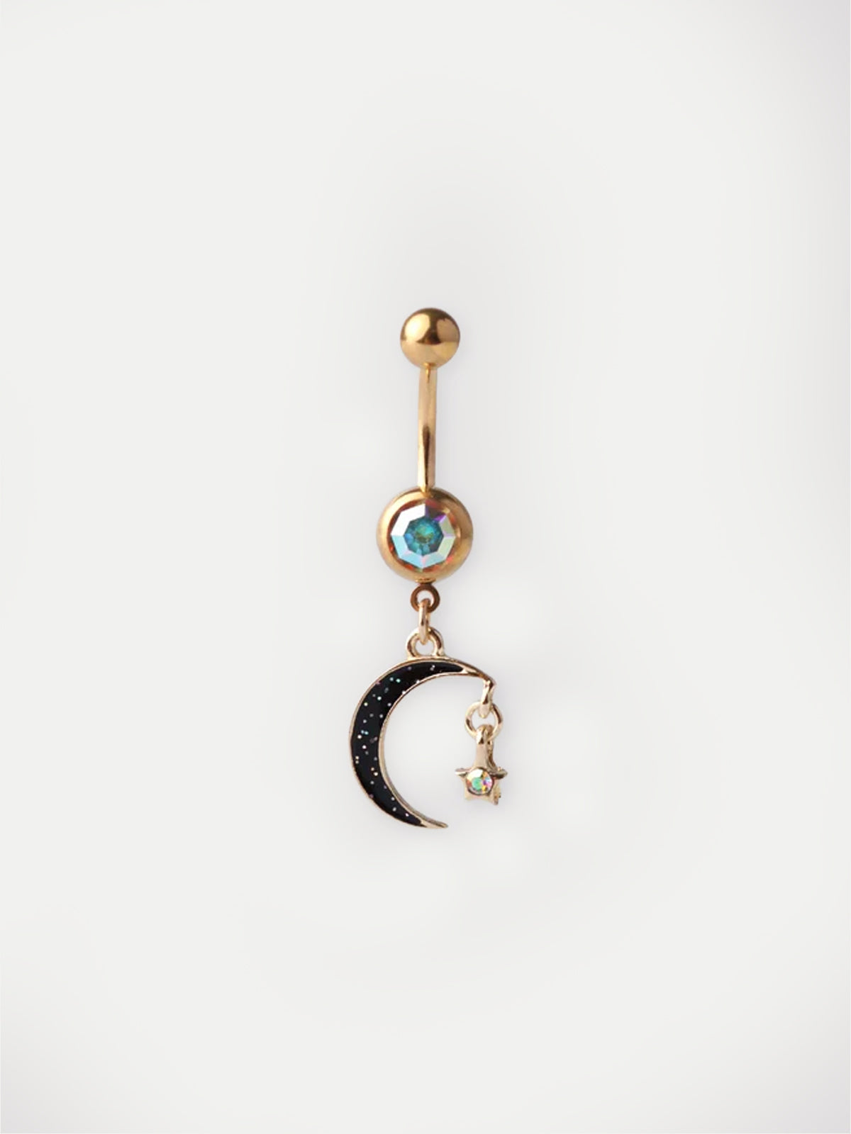 Gem Gold Moon Star Navel Barbell 14G - Image 1