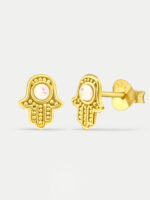 Sterling Silver Gold Plated Opal Hamsa Stud Earrings - Image 2