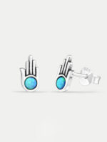 Sterling Silver Opal Hamsa Stud Earrings - Image 2