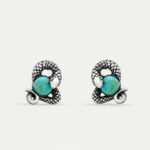 Sterling Silver Snake and Stone Stud Earrings